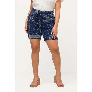 Short en molleton Rose, imprimé vintage, taille élastique, ceinture à nouer