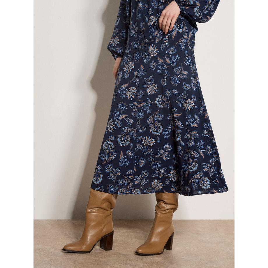 Midi-Rock in A-Linie mit Folk-Blumenmuster