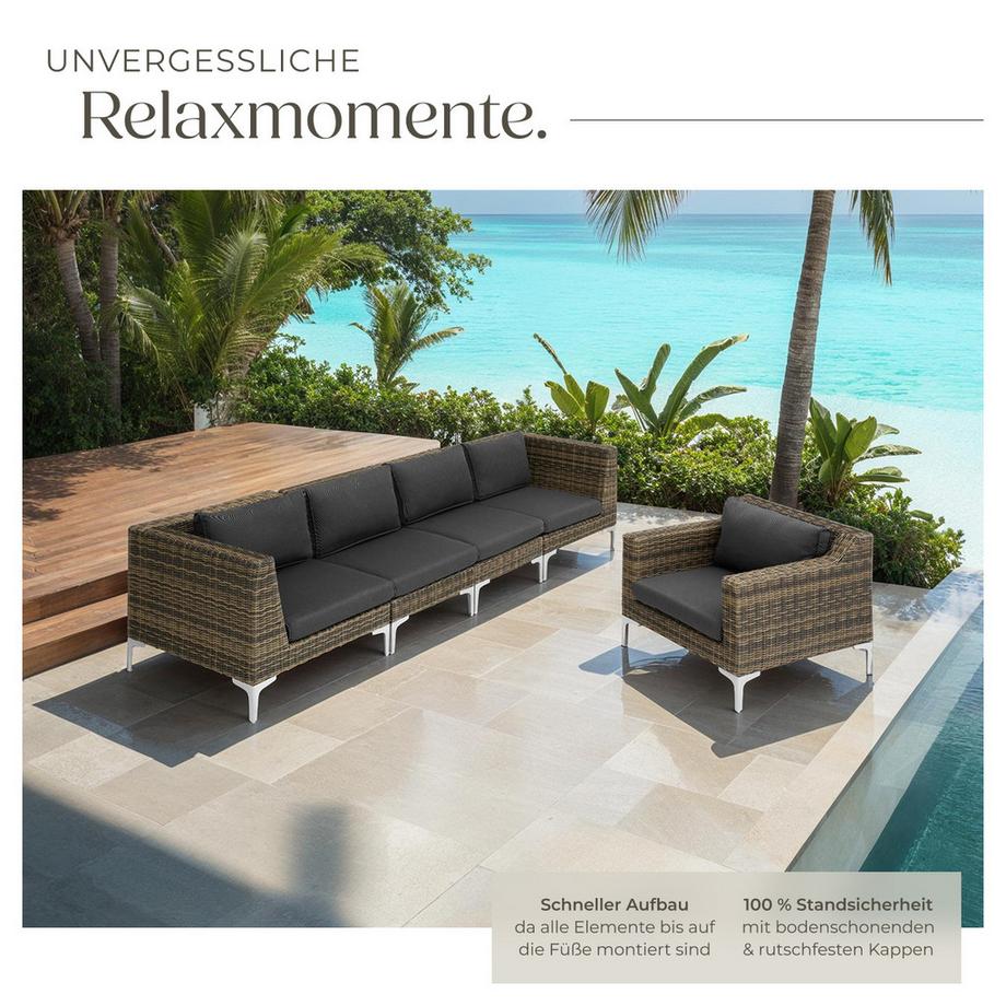 Tectake Ensemble salon de jardin modulable en rotin VILLANOVA fauteuil et éléments d'angle structure en aluminium  