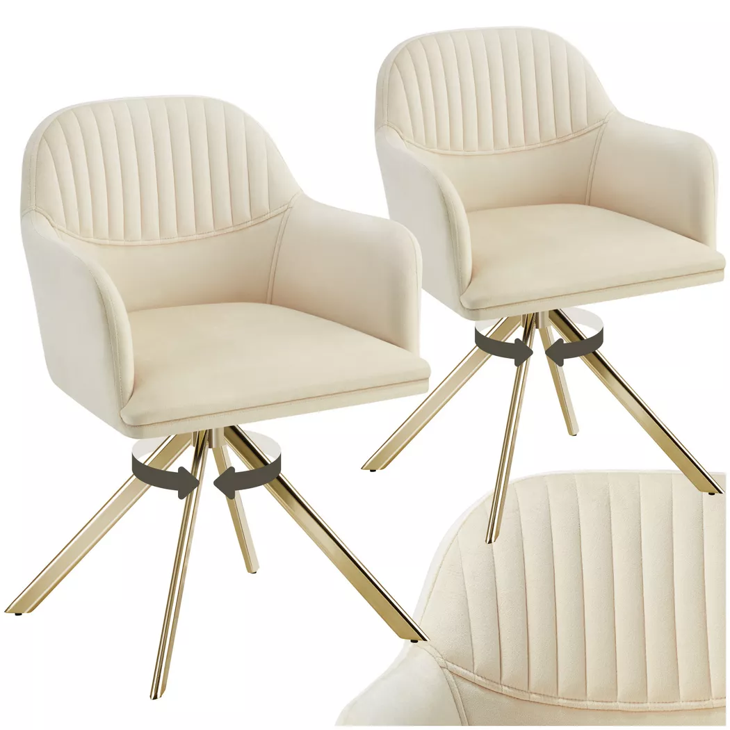 Tectake - Chaise pivotante en velours LONA rembourrée, 2 Stück, Creme