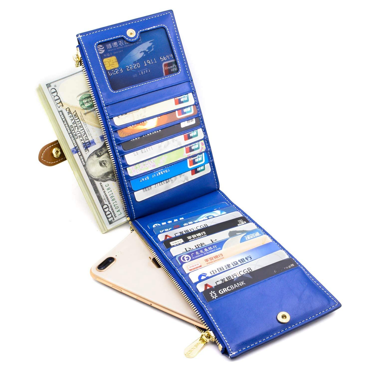 Only-bags.store Vera Pelle Blocco RFID Porta Carte di Credito Portafoglio con Cerniera Telefono  