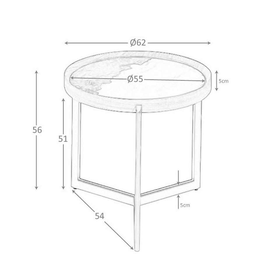 ANGEL CERDA Table basse ronde en marbre porcelaine, noyer et acier métallique foncé  