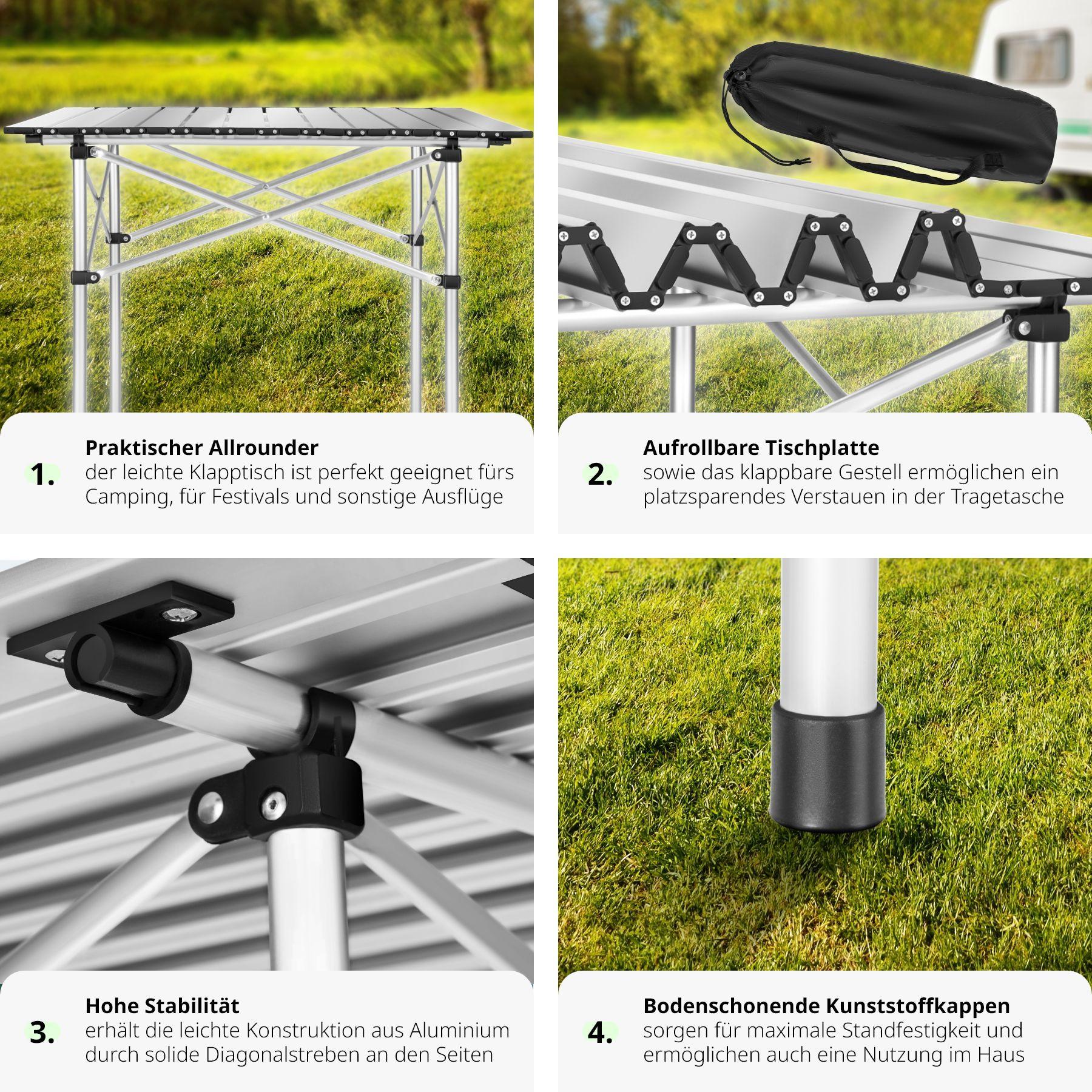 Tectake  Camping Klapptisch aus Aluminium inkl. Tasche 70x70x70cm 
