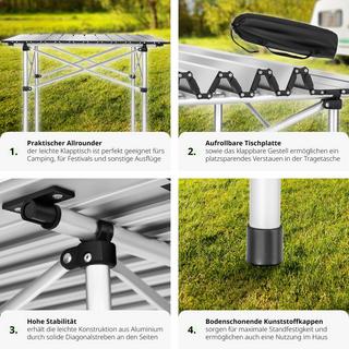 Tectake  Camping Klapptisch aus Aluminium inkl. Tasche 70x70x70cm 