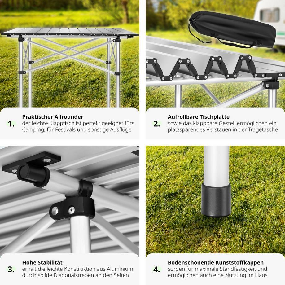 Tectake  tavolo da camping in alluminio 70x70x70cm, pieghevole 