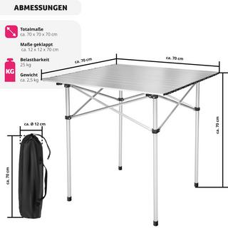 Tectake  tavolo da camping in alluminio 70x70x70cm, pieghevole 