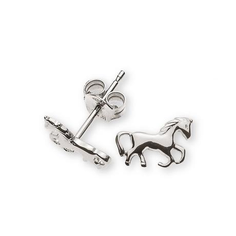 MUAU Schmuck  Clous d'oreilles cheval or blanc 750, 10mm 