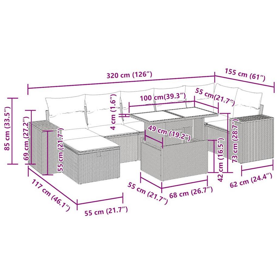 VidaXL Ensemble de canapés de jardin rotin synthétique  