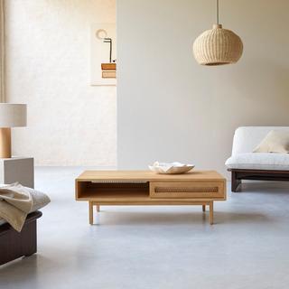 Tikamoon Couchtisch aus massivem Ulme und Rattangeflecht Luis  