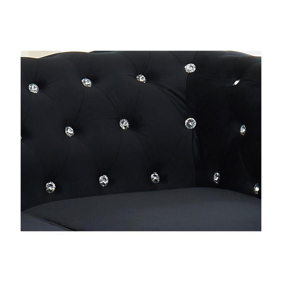 Vente-unique Divano 3 posti e 2 poltrone CHESTERFIELD in velluto Nero con bottoni effetto cristallo  