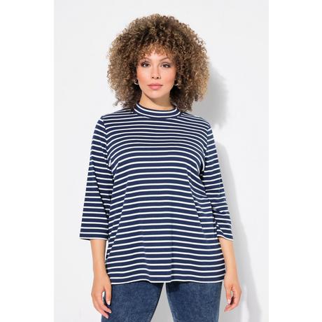 Ulla Popken  Shirt, Ringel, A-Linie, Stehkragen, 3/4-Arm 