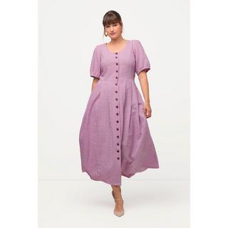 Ulla Popken  Kleid, Bubble-Qualität, Vichykaro, Rundhals, Halbarm 