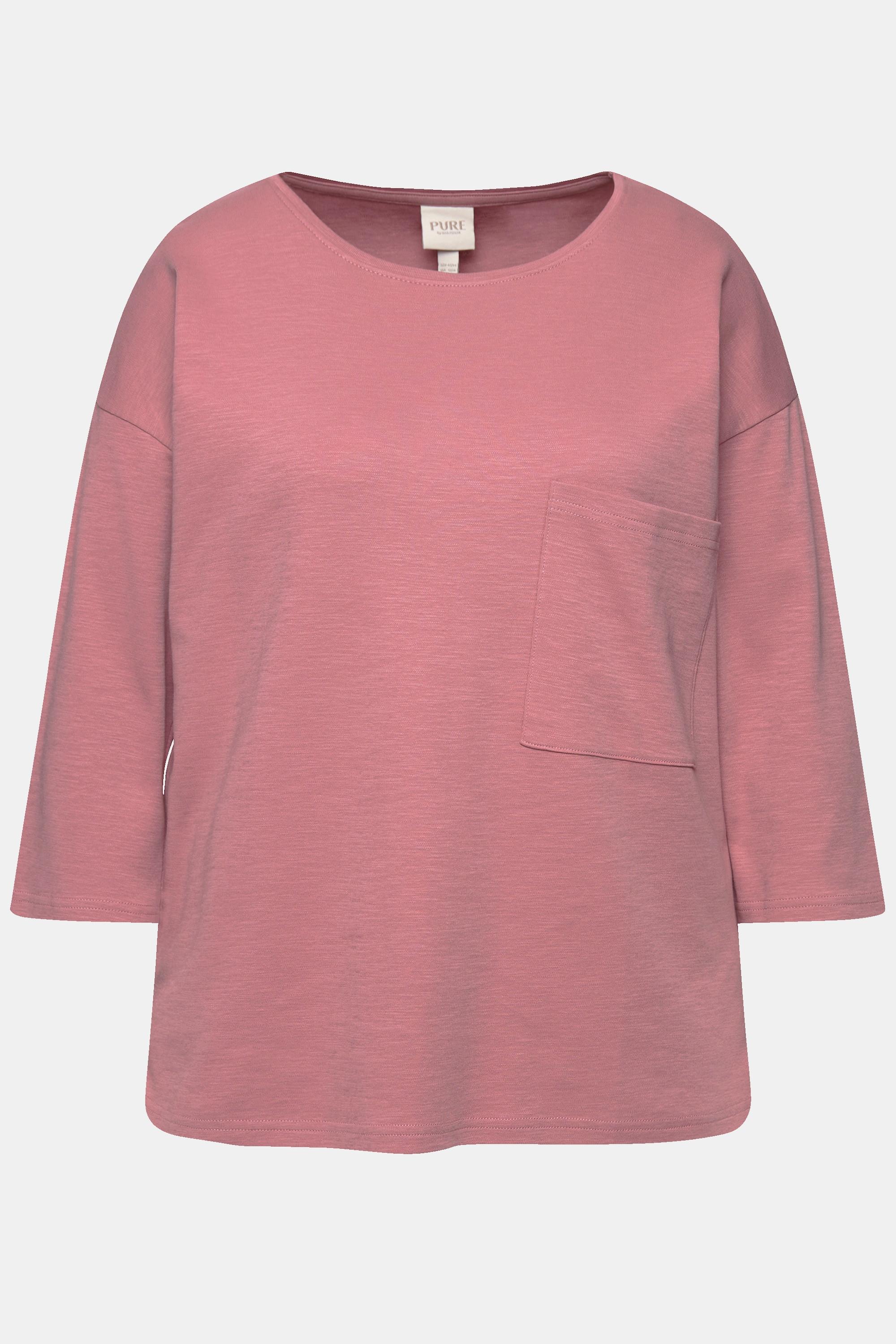 Ulla Popken  Shirt, Oversized, Rundhals, 3/4-Arm, Biobaumwolle 