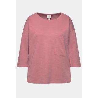 Ulla Popken  T-shirt oversize en coton bio, col rond, manches 3/4 