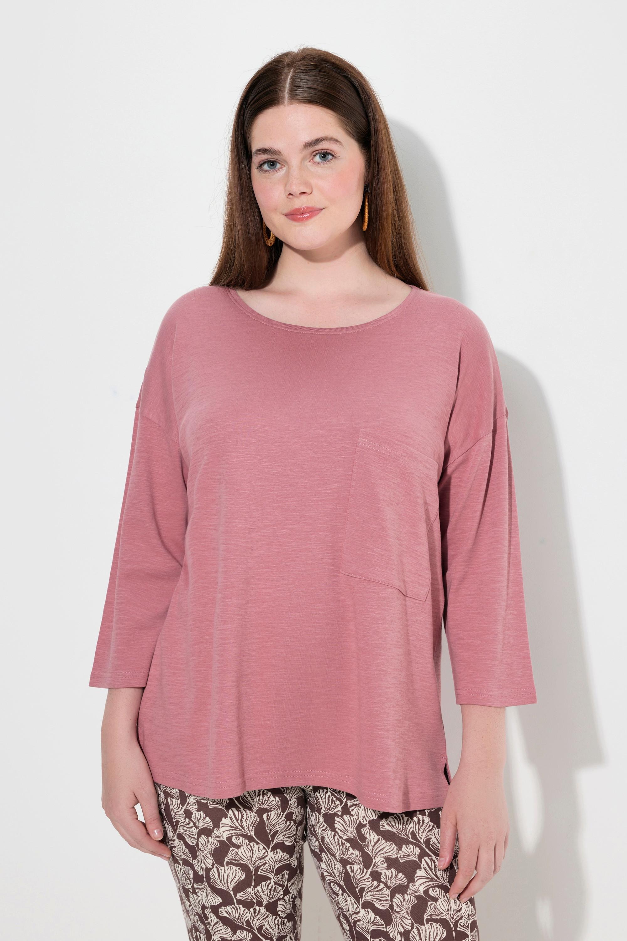 Ulla Popken  Maglia dal taglio oversize in cotone biologico con scollo a girocollo e maniche a 3/4 