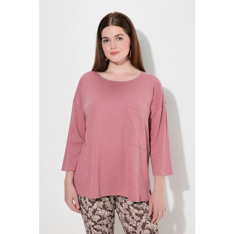 Ulla Popken  T-shirt oversize en coton bio, col rond, manches 3/4 