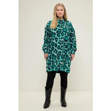 Robe en molleton, oversized, imprimé léopard, col rond, manches longues