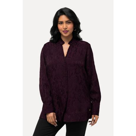 Ulla Popken  Bluse, Jacquard, Rüschen, V-Ausschnitt, Langarm 