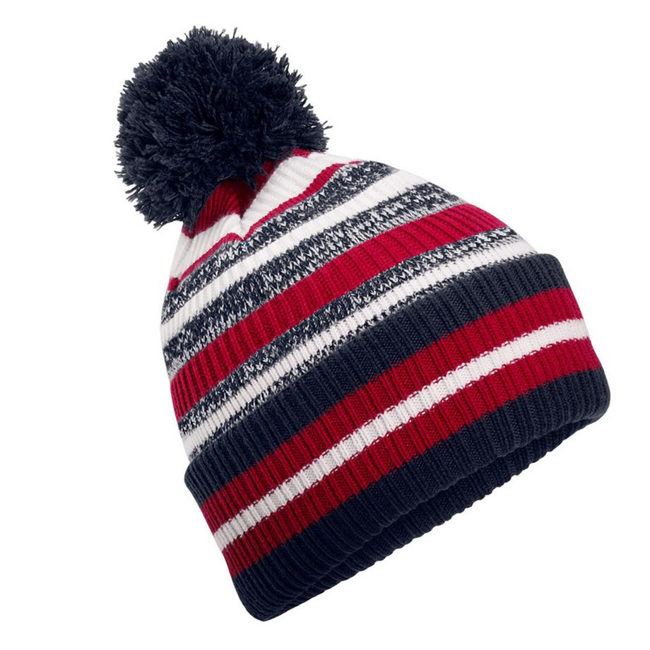 Beechfield Bonnet Rayé avec Pompon  