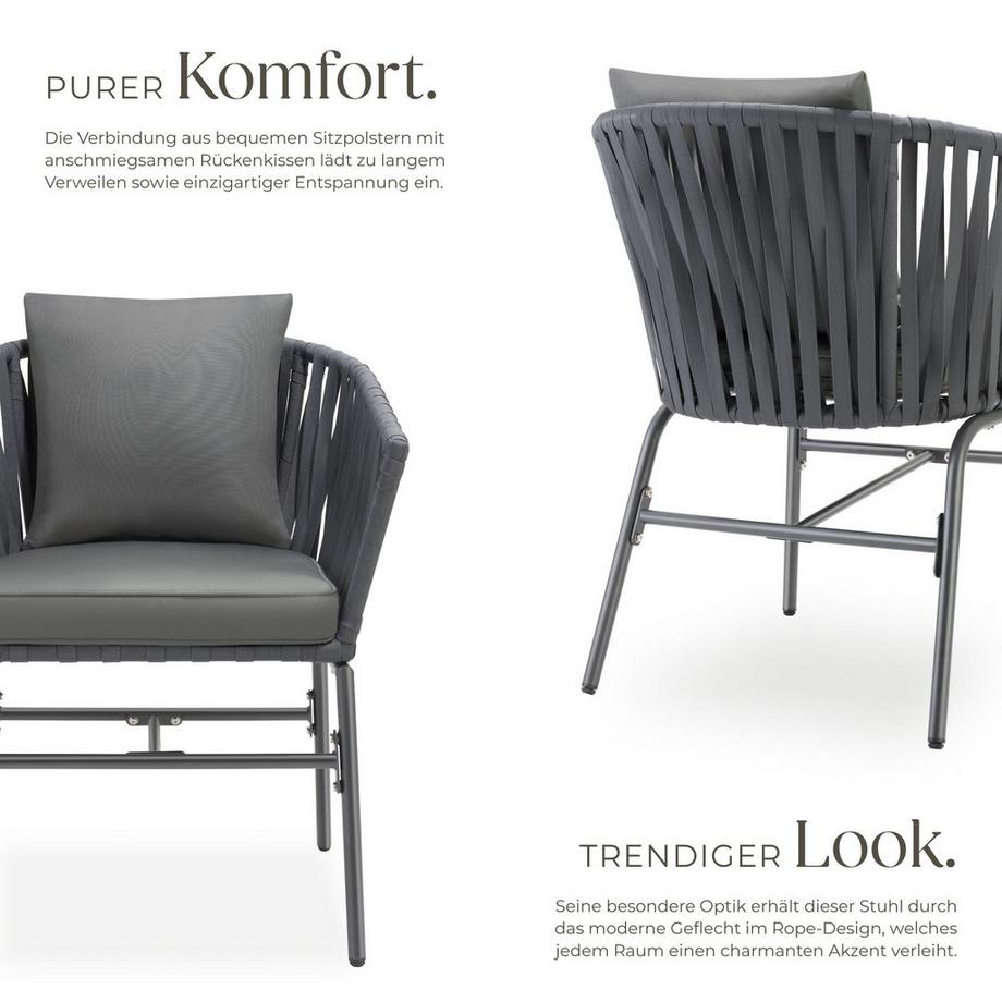 Tectake Set di sedie Valeiras Design a corda intrecciata  