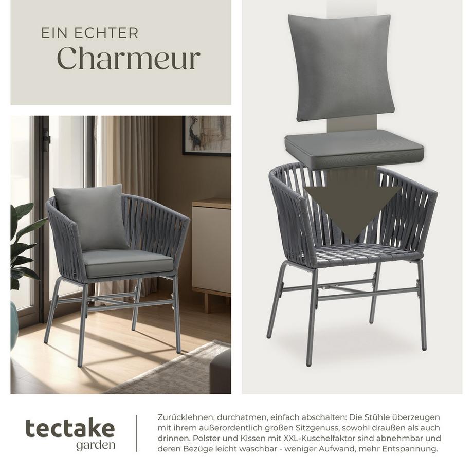 Tectake Ensemble de chaises VALEIRAS au design corde tressée  