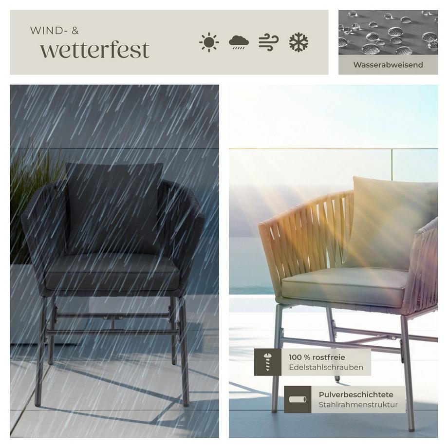 Tectake Ensemble de chaises VALEIRAS au design corde tressée  