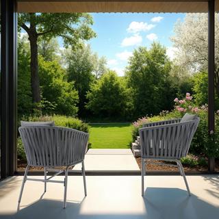 Tectake Set di sedie Valeiras Design a corda intrecciata  