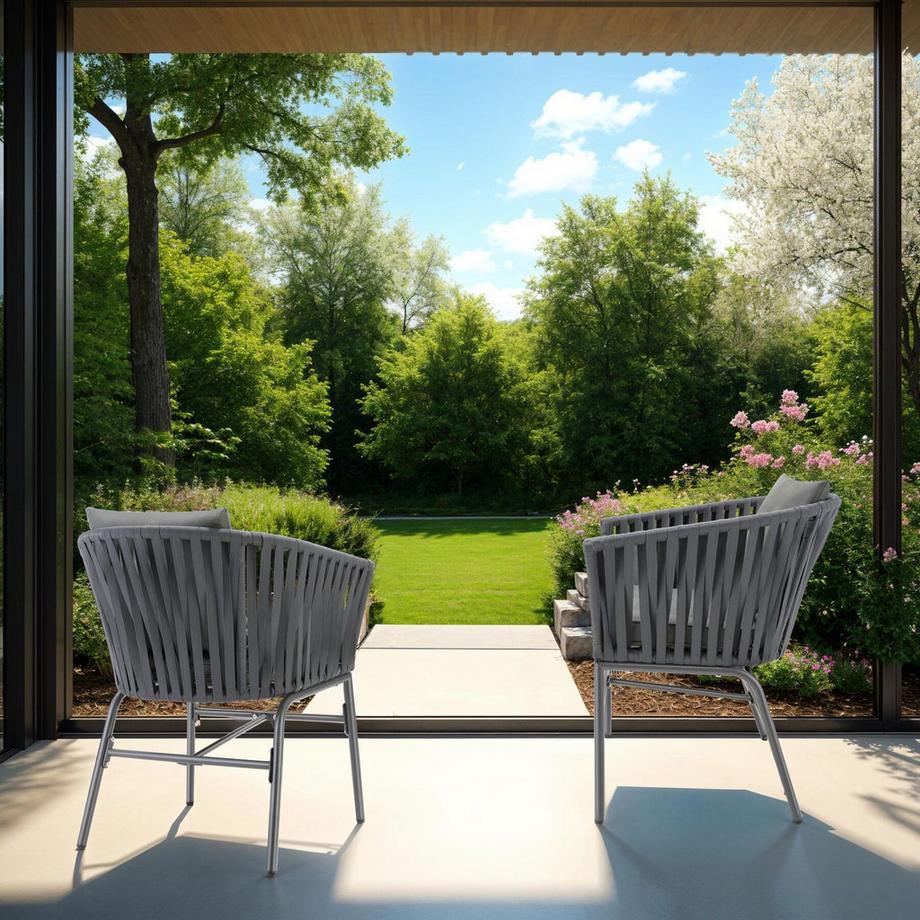 Tectake Set di sedie Valeiras Design a corda intrecciata  