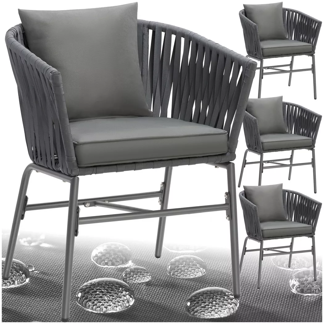 tectake® Stuhlset, Geflecht im Rope-Design, abnehmbare Polyesterbezüge, 60 x 61 x 77 cm