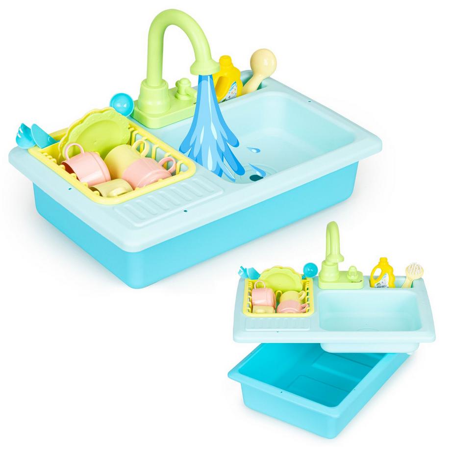 Pricenet  Évier de cuisine avec robinet rempli d'eau, 12 accessoires, jouet pour enfants 