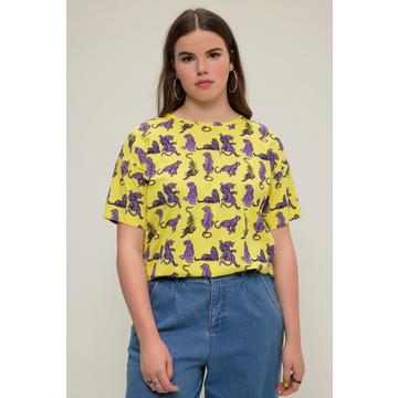 T-shirt oversized à col rond et manches courtes, imprimé tigres