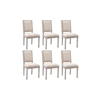 Vente-unique Lot de 6 chaises en tissu et bois d'hévéa - Beige - AMBOISETTE  