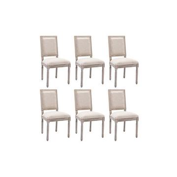 Lot de 6 chaises en tissu et bois d'hévéa - Beige - AMBOISETTE