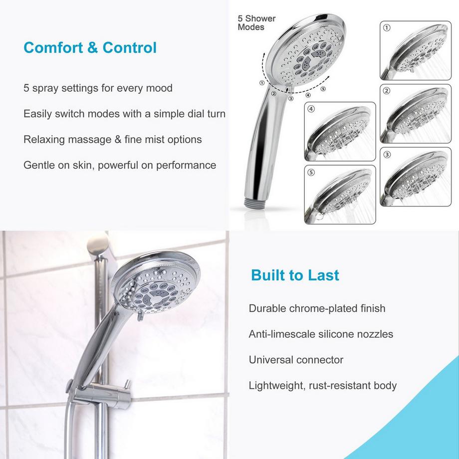 Intirilife Duschkopf Handbrause mit 5 Funktionen  