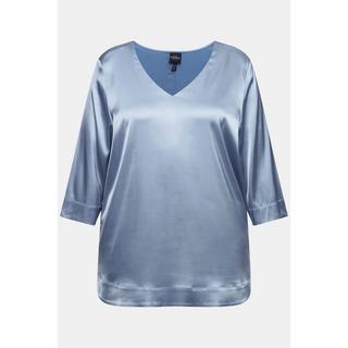 Ulla Popken  Blusenshirt, Satin, Boxy, V-Ausschnitt, 3/4-Arm 