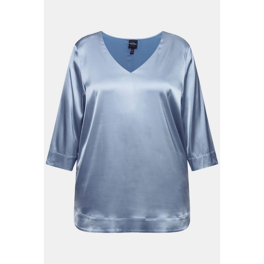 Ulla Popken Blouse Boxy Satin Col V Manches 3/4  