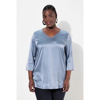 Ulla Popken  Blusenshirt, Satin, Boxy, V-Ausschnitt, 3/4-Arm 