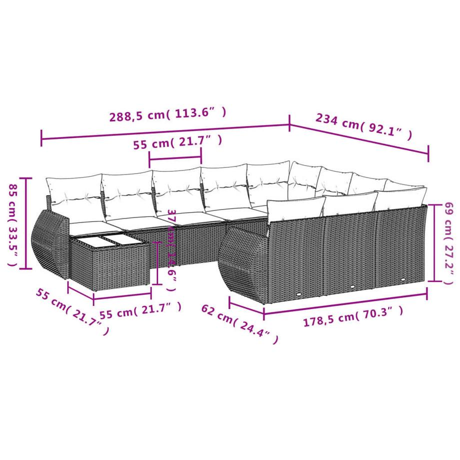 VidaXL Ensemble de canapés de jardin rotin synthétique  
