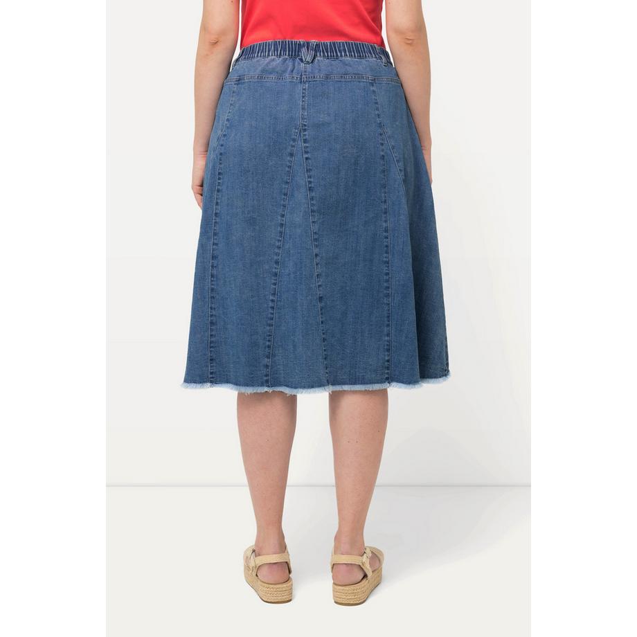 Ulla Popken Gonna di jeans Pieghe Godet Taglio Svasato Orlo Sfrangiato  