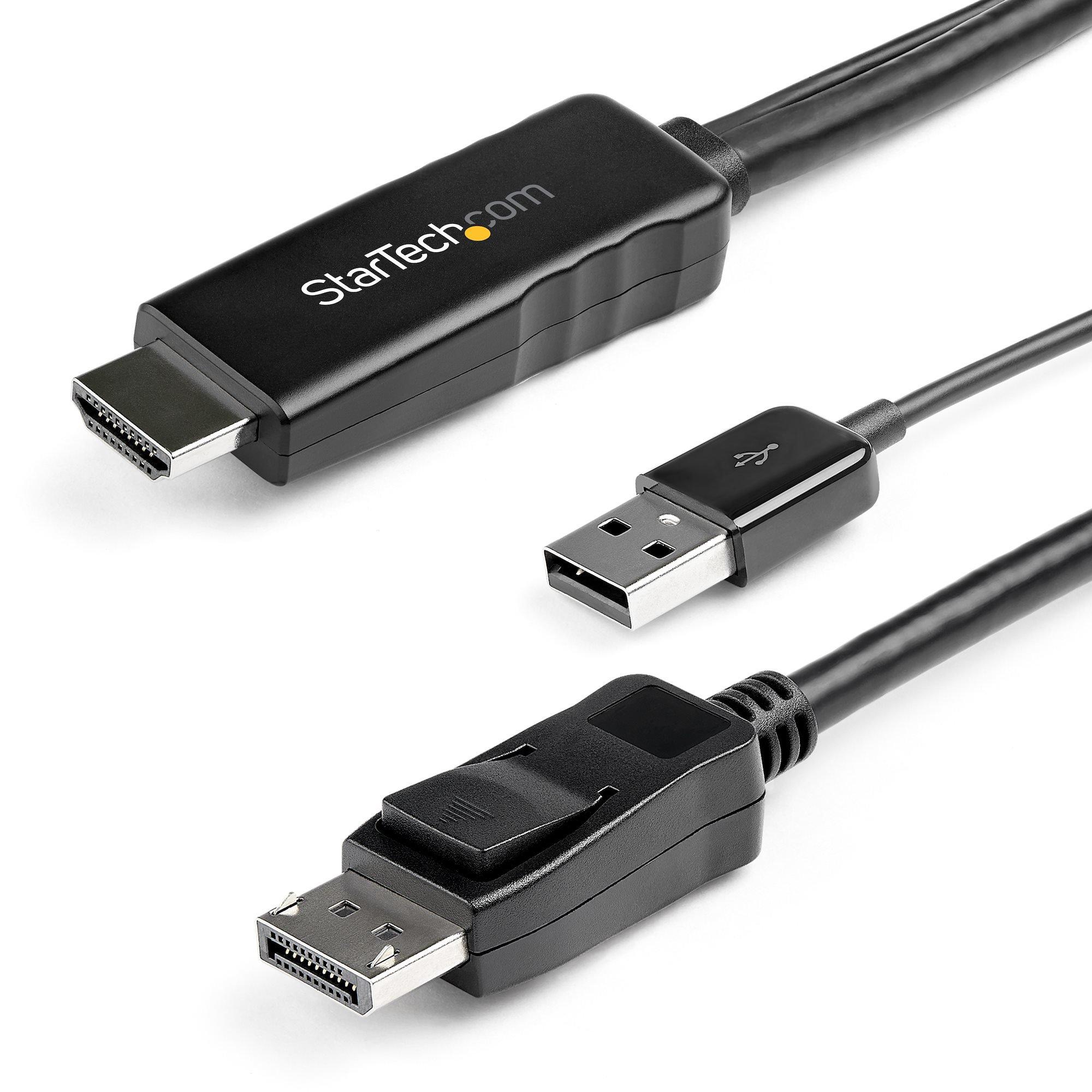 STARTECH.COM  StarTech.com Câble Adaptateur HDMI vers DisplayPort de 2m - 4K 30Hz - M/M - Câble Convertisseur Actif HDMI 1.4 vers DP 1.2 avec Audio - Alimenté par USB - Mac & Windows - Laptop HDMI vers Écran DP 