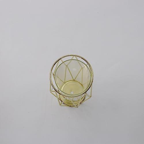 Alopini Vase Für Pampasgras, Glasgoldvase Hochbodenvase Mit Geometrischem Metallgestellständer  