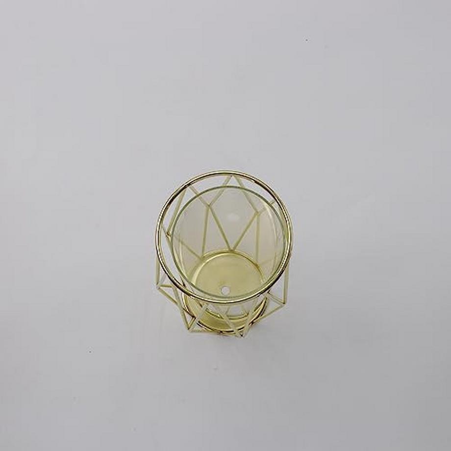 Alopini Vase pour herbe de pampa, vase en verre doré pour étage élevé avec support à cadre métallique géométrique  