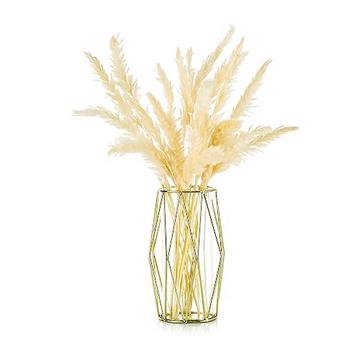 Vase pour herbe de pampa, vase en verre doré pour étage élevé avec support à cadre métallique géométrique
