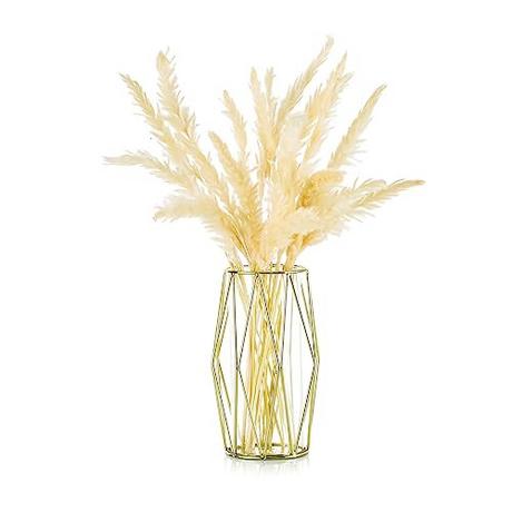 Alopini Vase Für Pampasgras, Glasgoldvase Hochbodenvase Mit Geometrischem Metallgestellständer  