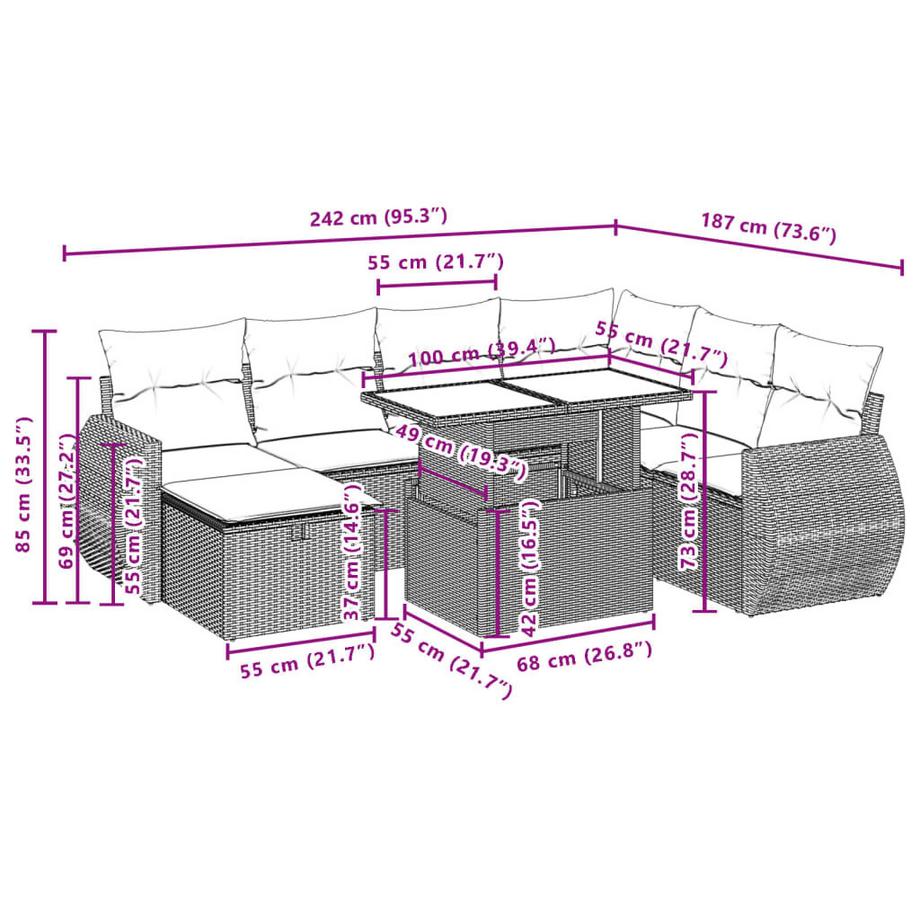 VidaXL Ensemble de canapés de jardin rotin synthétique  