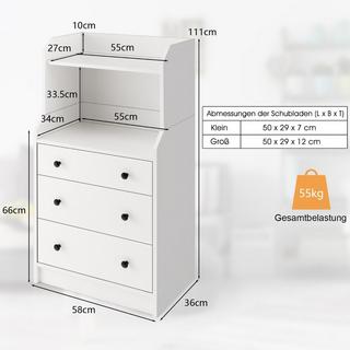 Northix Commode à 3 tiroirs, étagères et dispositif anti-basculement. Meuble à tiroirs blanc.  