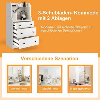 Northix Commode à 3 tiroirs, étagères et dispositif anti-basculement. Meuble à tiroirs blanc.  