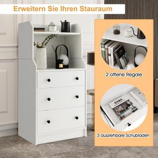 Northix Commode à 3 tiroirs, étagères et dispositif anti-basculement. Meuble à tiroirs blanc.  