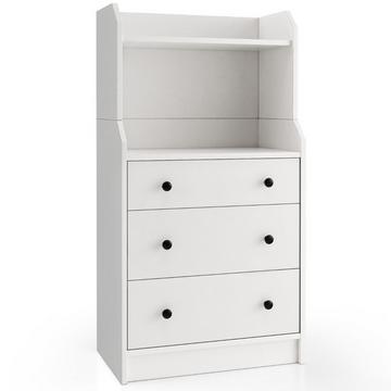 Commode à 3 tiroirs, étagères et dispositif anti-basculement. Meuble à tiroirs blanc.