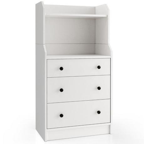 Northix Commode à 3 tiroirs, étagères et dispositif anti-basculement. Meuble à tiroirs blanc.  